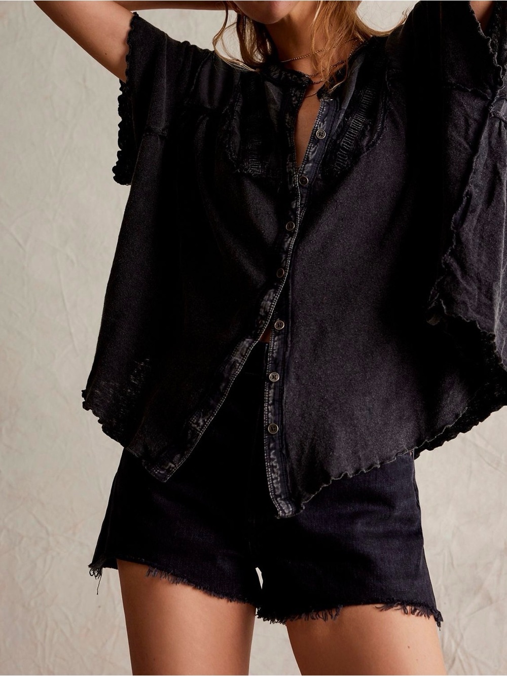 Free People Sofia Henley Tee Black Size, XS - Picture 2 of 5